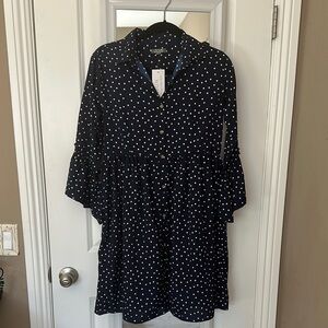 NWT White Polka Dot and Navy Ruffled Bell Sleeve Dress